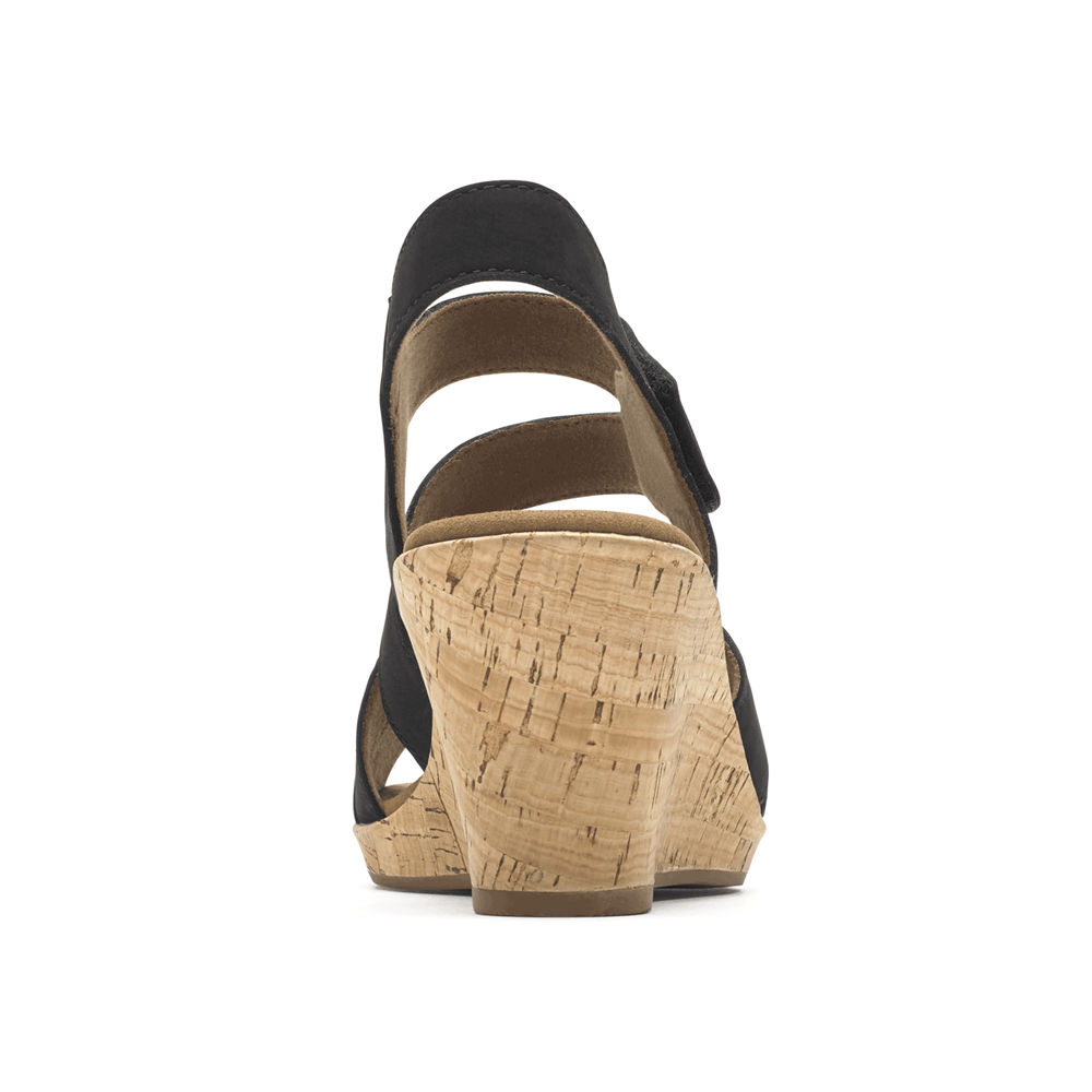 Rockport Sandaler Dame Svart - Briah Strappy Wedge Comfort - OJAN54926